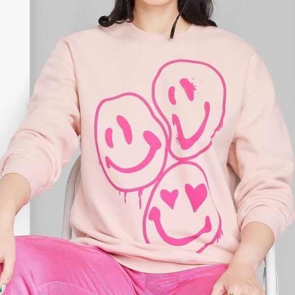 Wild Fable Punk Blush Smiley Face Sweatshirt XS - Picture 1 of 6